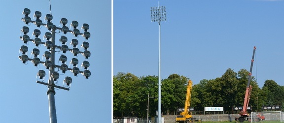 Elbląg. 3,5 - tonowe maszty oświetleniowe na stadionie (+ zdjęcia)